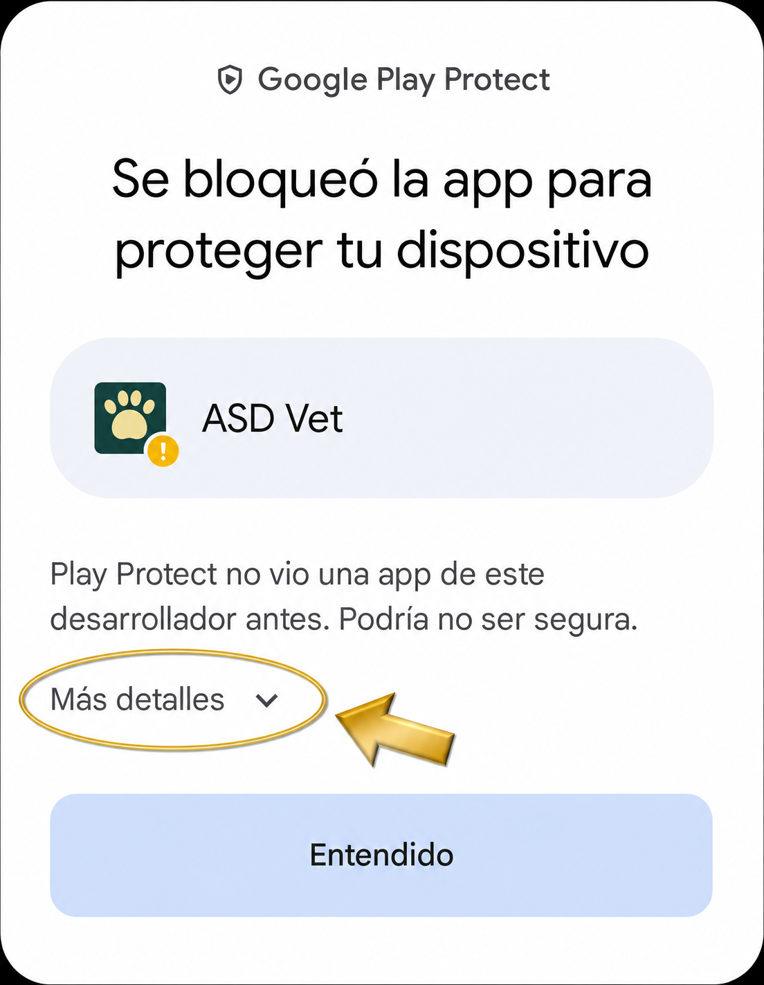 Google Play Protect con la opción Más detalles destacada